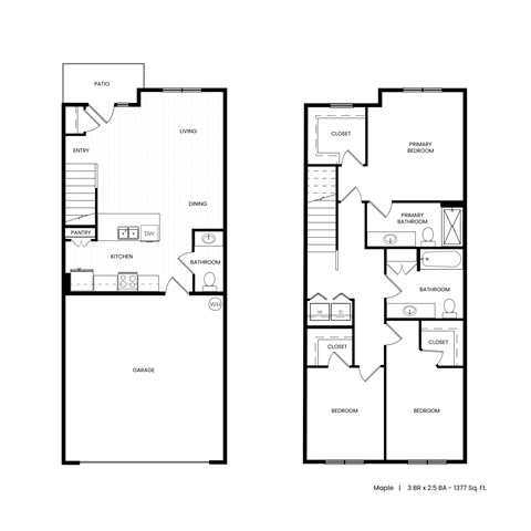 Floor plan for 3 beds, 2.5 baths, 1426 sqft